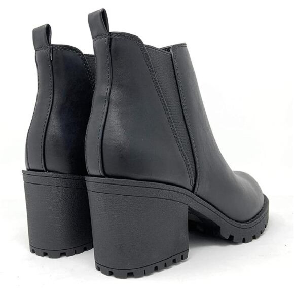 Women's Lug Sole Chelsea Bootie | Stylish Chelsea Combat Heel, Black - Picture 2 of 6